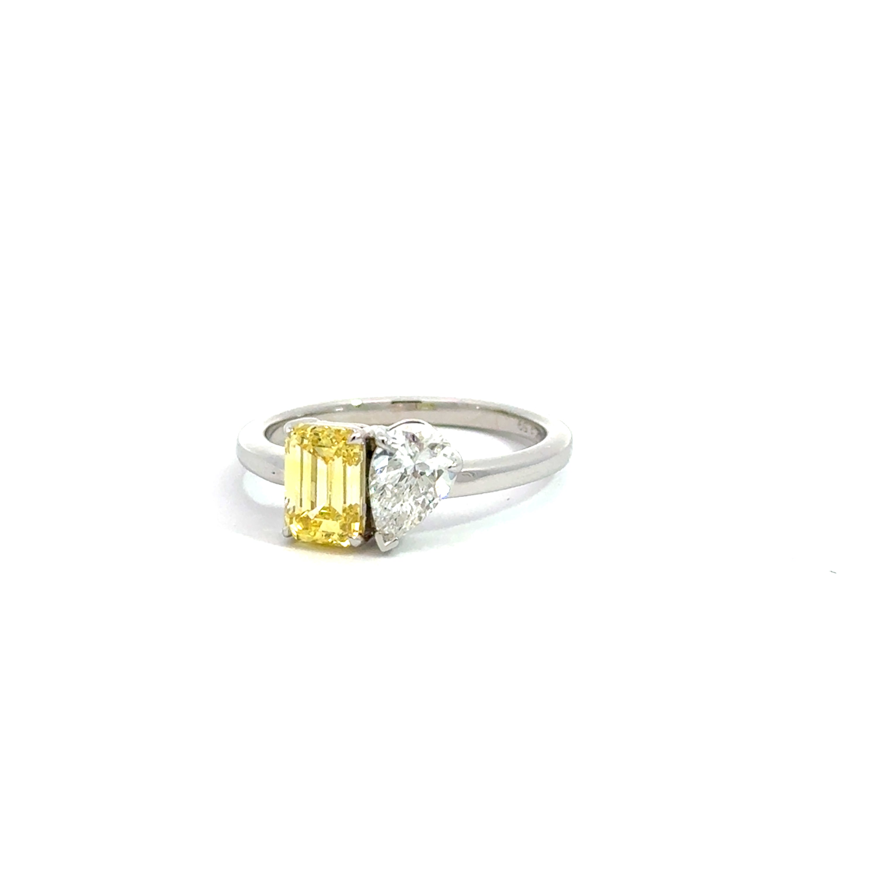 Elegant LAB Two-Stone Ring Fancy Yellow 1.59 ct
