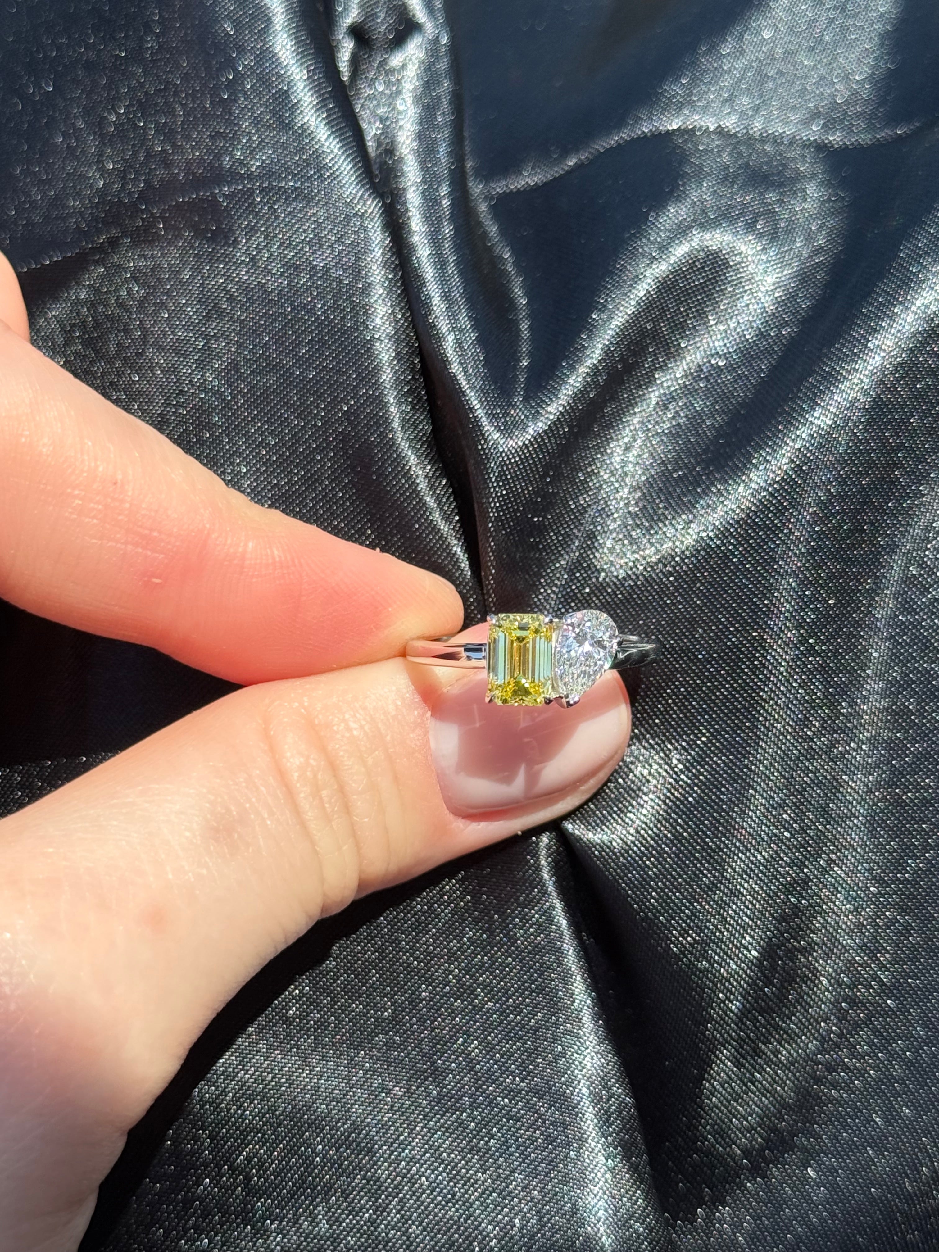 Elegant LAB Two-Stone Ring Fancy Yellow 1.59 ct