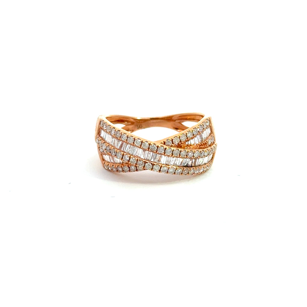 Natural Diamond Crossover Ring 1.53ct | 14K Rose Gold