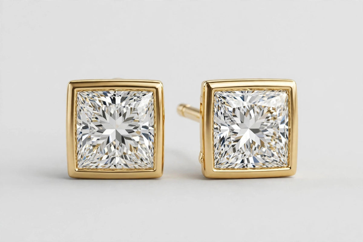 LAB BEZEL SET PRINCESS STUDS 2.14CT 14KY 1.42G YC
