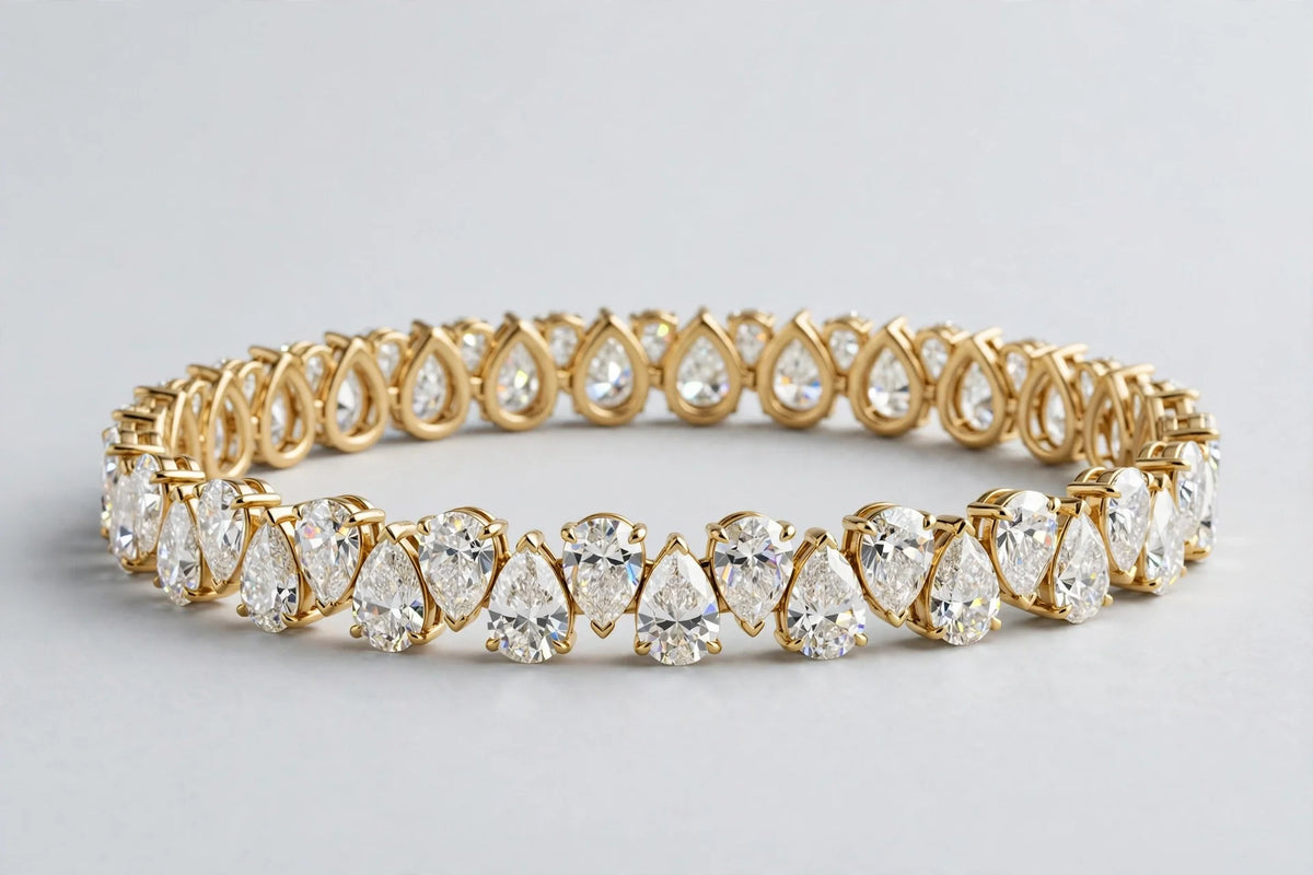 3.57 CTW Lab-Grown Pear Diamond Bracelet | 14K Yellow Gold
