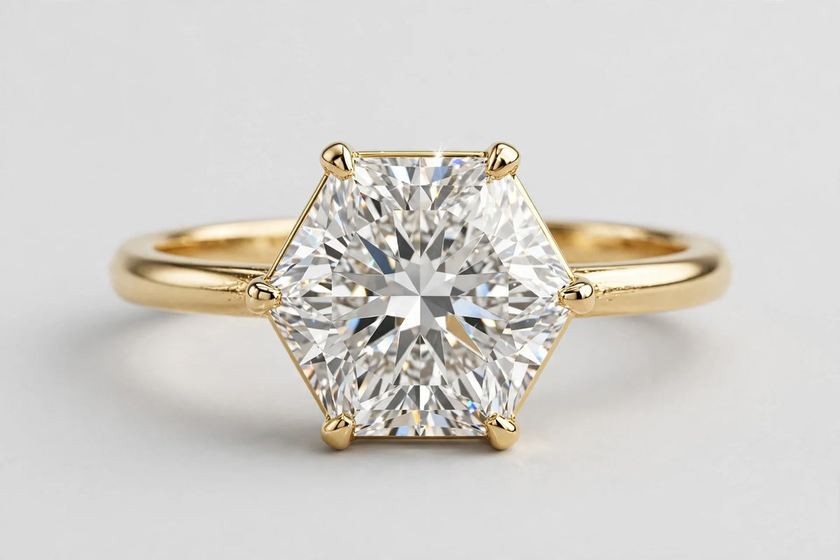 2.30 CT Lab-Grown Hexagon Diamond Ring | 14K Yellow Gold