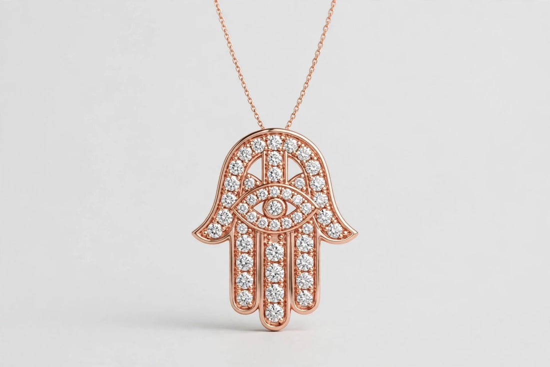0.25 CTW Hamsa Diamond Pendant | 14K Rose Gold