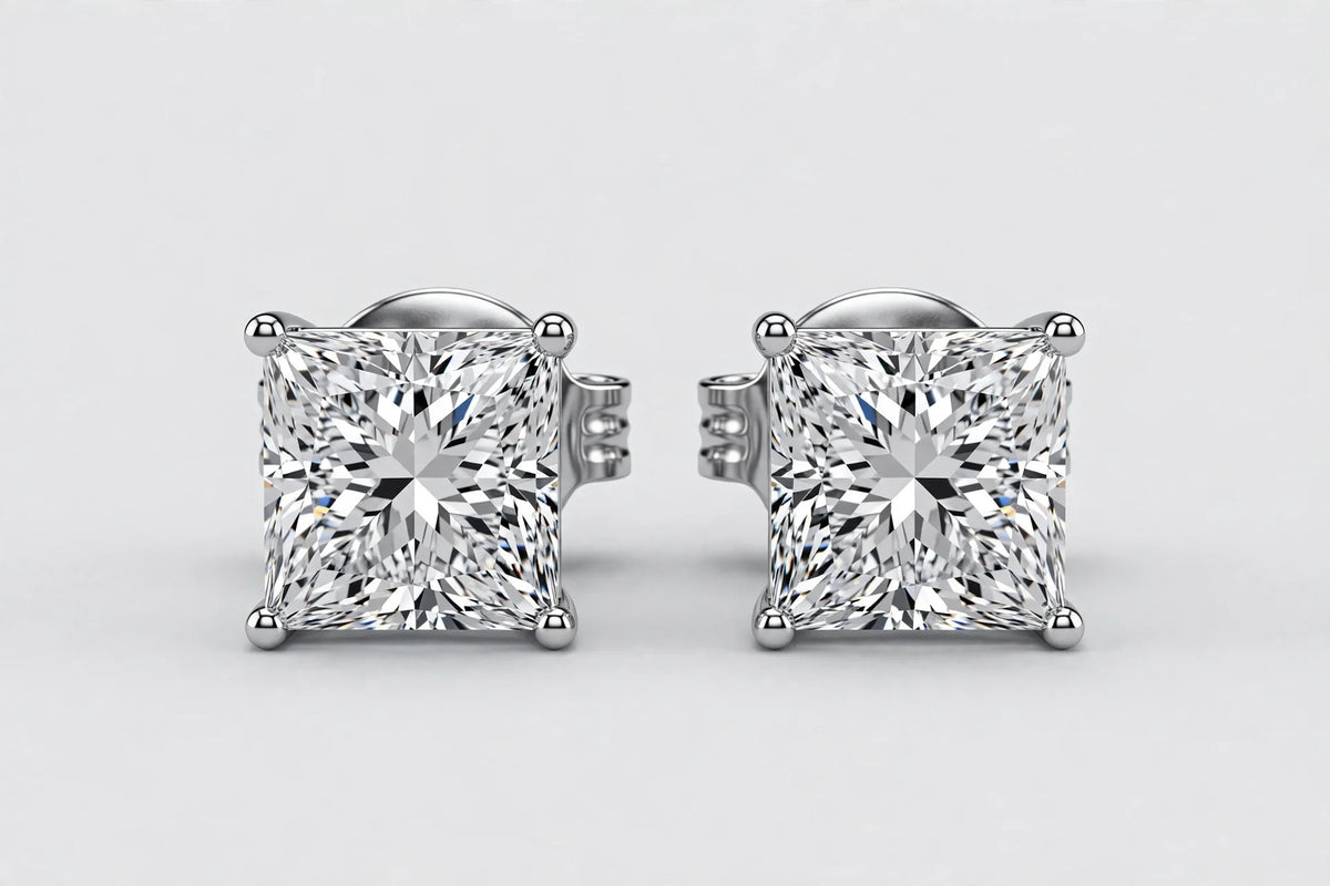LAB DIA PRINCESS STUDS 4.00CT TOTAL 14KWG