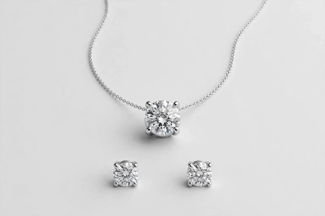 Lab Diamond Pendant Necklace Set | 14K White Gold
