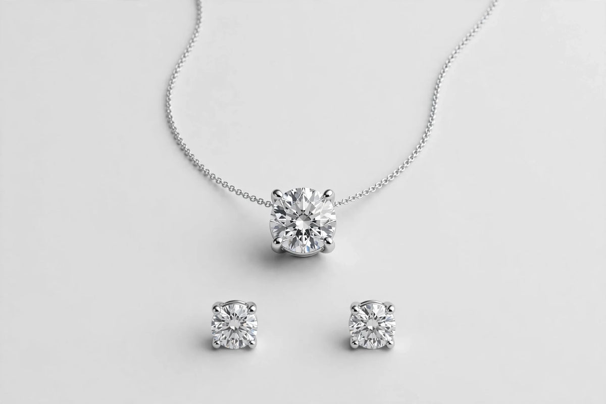 Lab Diamond Pendant Necklace Set | 14K White Gold