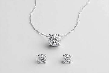 Lab Diamond Pendant Necklace Set | 14K White Gold