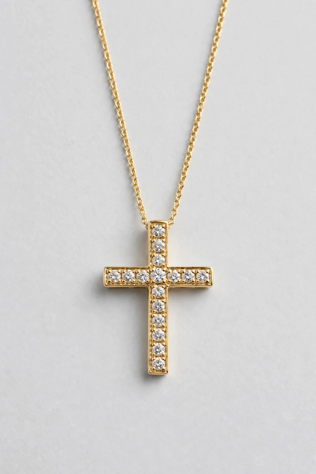 1.20 CTW Round Diamond Cross Pendant | 14K Yellow Gold