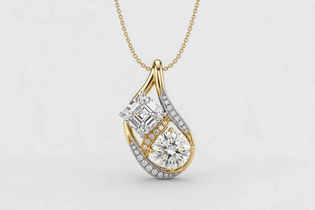 1.34 CTW Lab-Grown Round Diamond Necklace | 14K Two-Tone Gold