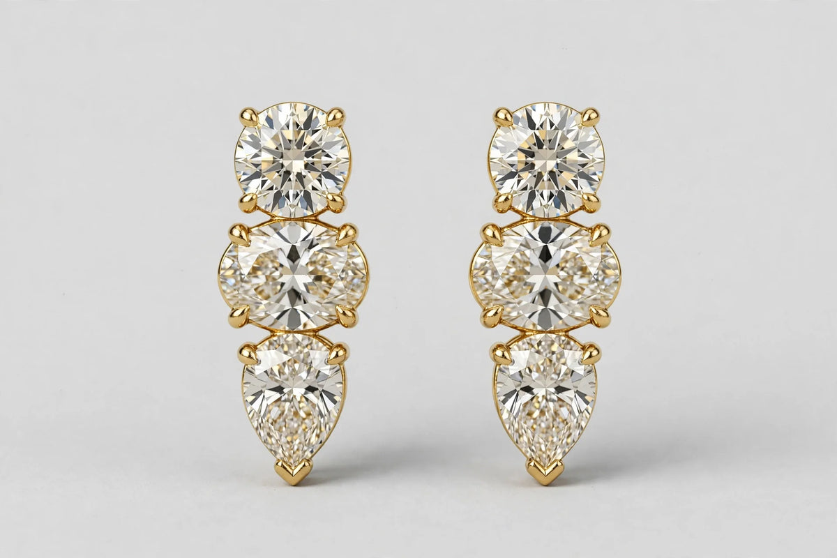 4.00 CTW Lab-Grown Round & Oval Diamond Stud Earrings | 14K Yellow Gold