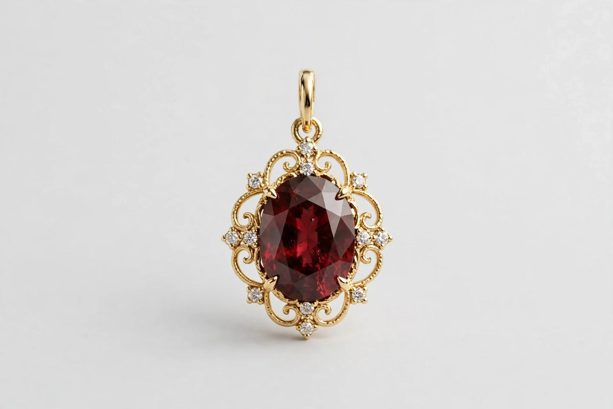 NATURAL DIA GARNET PENDANT 14KY 0.1CT