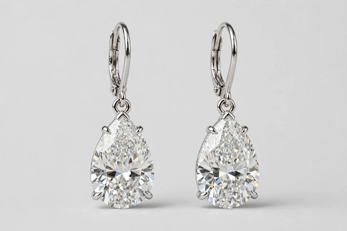 LAB Earr PEAR 3.07ct/3.08ct E/VS1 14KW YC