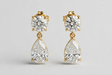 3.20 CTW Lab-Grown Round & Pear Diamond Stud Earrings | 14K Yellow Gold