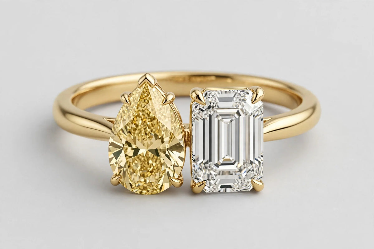 LAB ring PE FY/EM 2.08/2.53ct E/VS1 14KY 4.53g s:6.5 YC