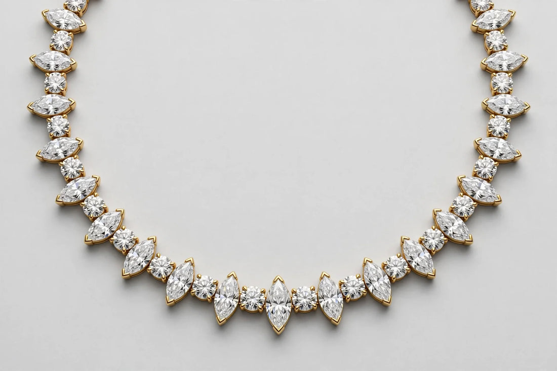 10 CTW Round & Marquise Diamond Necklace | 18K Yellow Gold