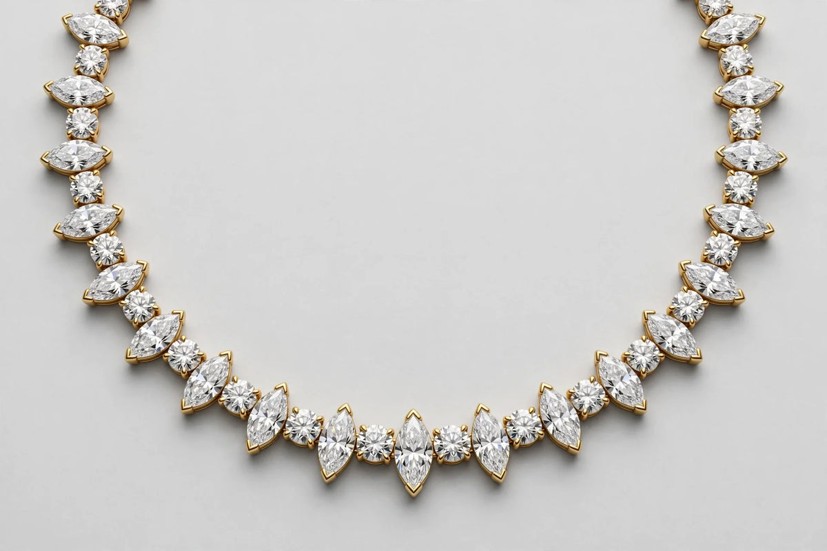 10 CTW Round & Marquise Diamond Necklace | 18K Yellow Gold