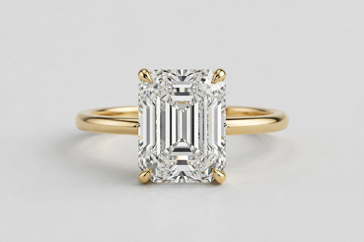 0.75 CT Lab-Grown Emerald-Cut Diamond Ring | 14K Yellow Gold