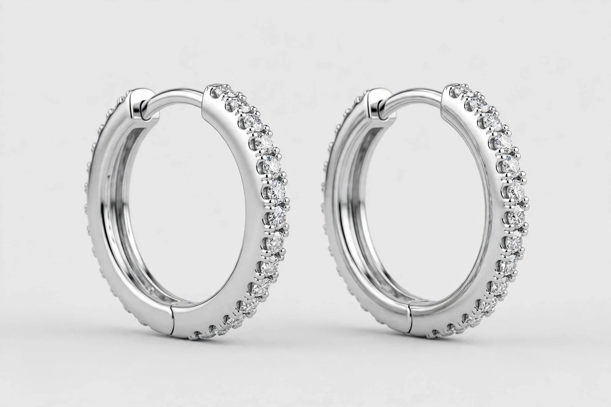 Lab Diamond Hoop Earrings | 14K White Gold