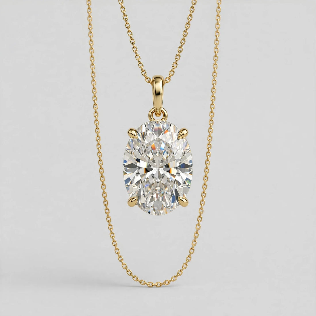 3.02 CTW Lab-Grown Oval Diamond Necklace | 14K Yellow Gold