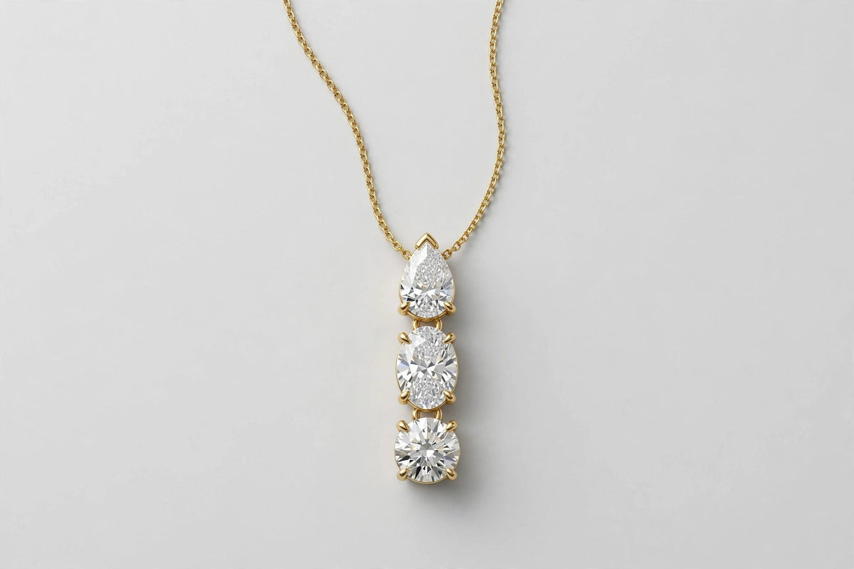 1.02 CTW Lab-Grown Oval & Pear Diamond Necklace | 14K Yellow Gold