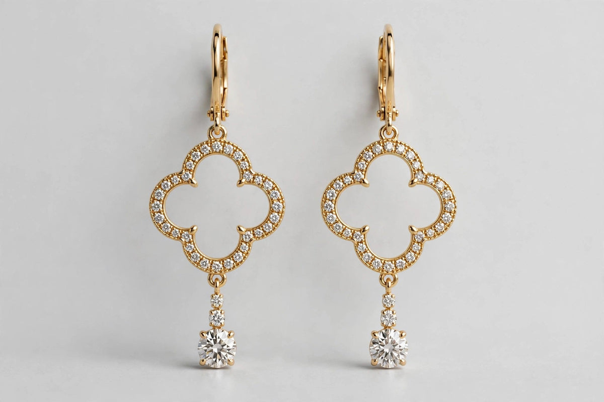 LAB QUATREFOIL DROP EARINGS 1.00CT 14KY