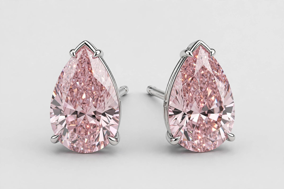 LAB PEAR FANCY PINK STUDS 14KW 3.4G 1.40CT TOTAL 0.52CT PEAR YC