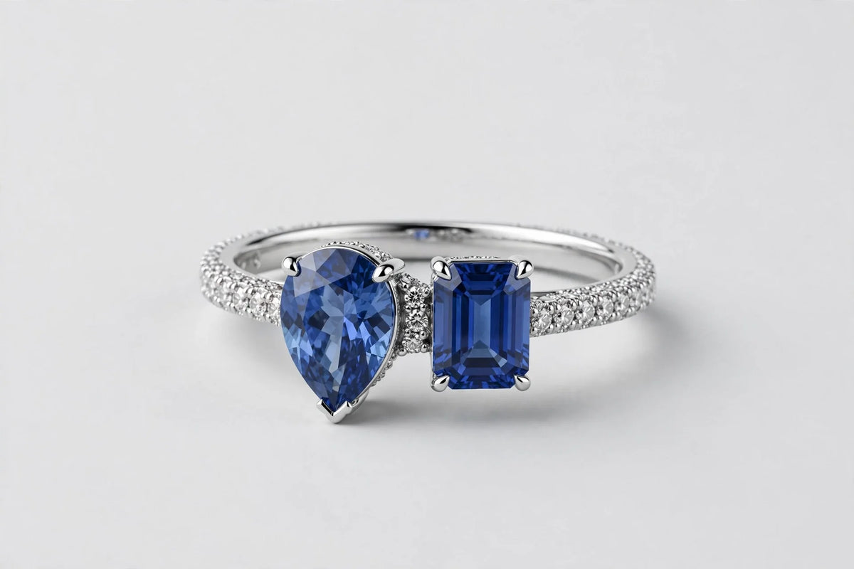 LAB ring PE/EM sapph 2.04/3.20ct E/VS1 14KW 4.83g s:6.5 YC