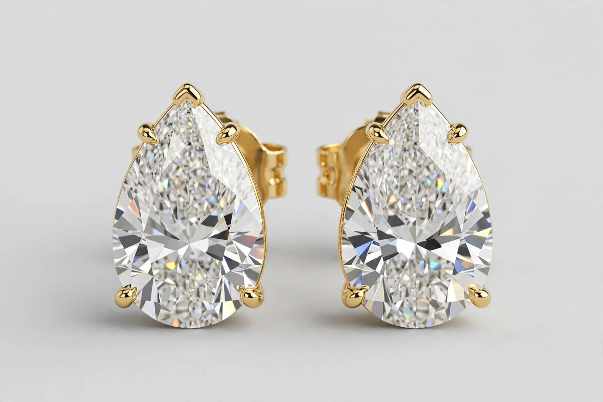 2.04 CTW Lab-Grown Pear Diamond Stud Earrings | 14K Yellow Gold