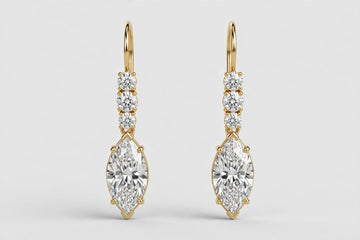 3 CTW Round & Marquise Diamond Stud Earrings | 18K Yellow Gold