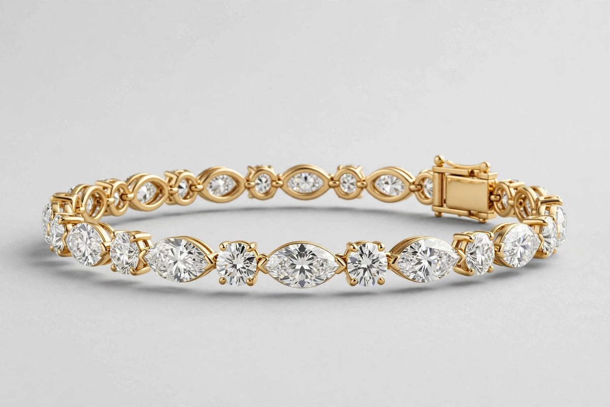 7 CTW Round & Marquise Diamond Tennis Bracelet | 18K Yellow Gold