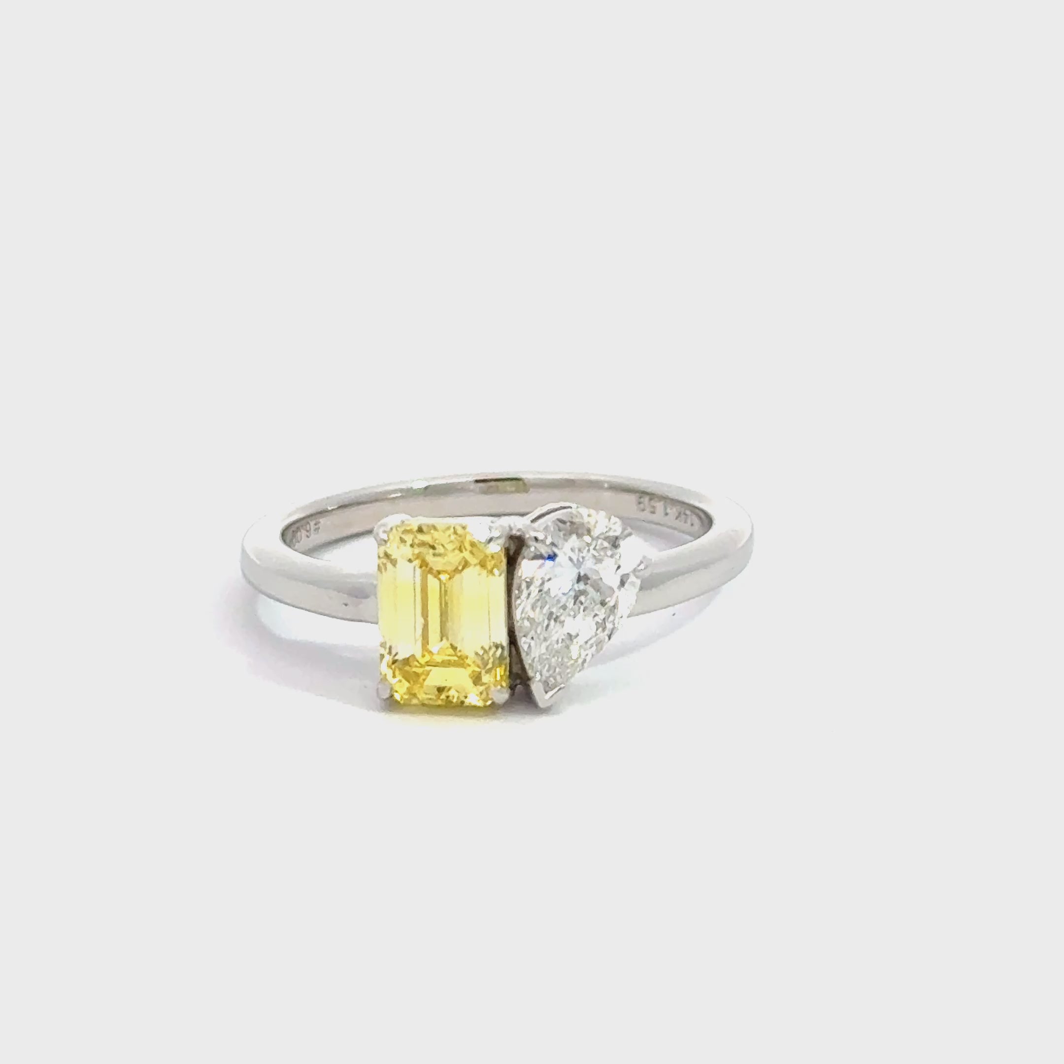Elegant LAB Two-Stone Ring Fancy Yellow 1.59 ct